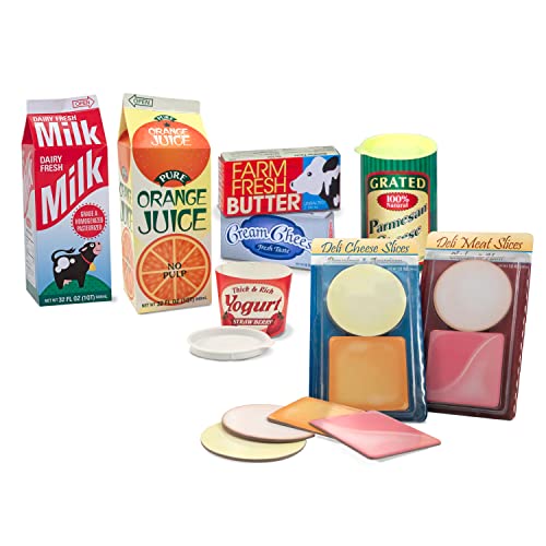 Melissa & Doug Freestanding Wooden Fresh Mart Grocery Store - Supermarket Pretend Play - FSC-Certified Materials & Fridge Groceries Play Food CartonsToy Groceries