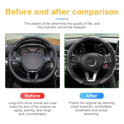 Image of Osilly Car Steering Wheel Cover, 15 inch Carbon Fiber Microfiber PU Leather Elastic Steering Wheel Protector for Men Women, Anti-Slip Breathable Car Interior Accessories for Most Cars (Black /Gray)