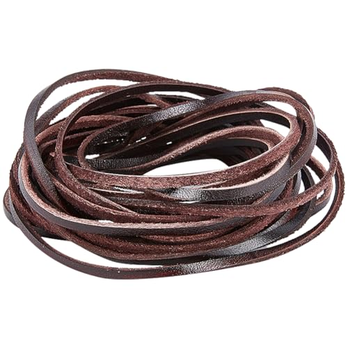 GORGECRAFT 5M Genuine Leather Strip 3mm Wide Flat Leather Cord 2mm Thick Cowhide Leather String Strap Braiding Thread Rope for Bracelets Neckacle Jewellery Making Boot Lace DIY Beading Crafts
