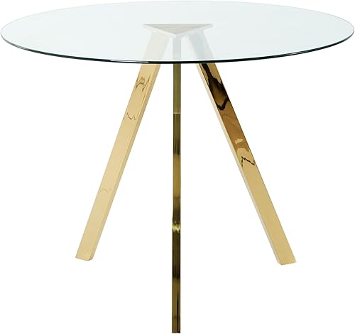 Miniatura 3 de Modern Minimalist 39.2" Round Glass Dining Table with Clear Glass countertops and Gold Plated Metal Legs for Kitchen, Dining and Living Room (Set of