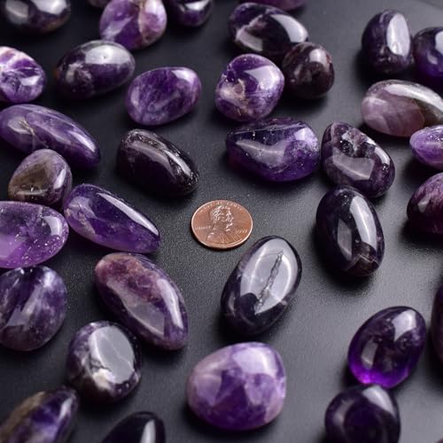Image of Polished Stone Set Amethyst Crystals, 0.8 inch Handpicked Tumbled Gemstones Rocks, Pebbles for Reiki, Chakra, Healing, Home Decor