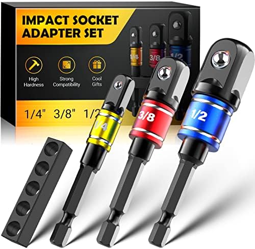 Impact Socket Adapter Set Tools - Gifts for Men Drill Adapter Driver Bit, Cool Stuff Ideas Gadgets Christmas Stocking Stuffers for Men Dad Adult, 1/4" 3/8" 1/2" Wrench Ratchet Extension Drive Hex Nut