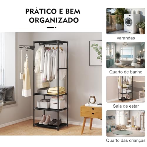 Arara Cabideiro Organizador 3 Prateleiras Estante Suporte Multiuso Organizaçao Casa Quarto Closet Lo