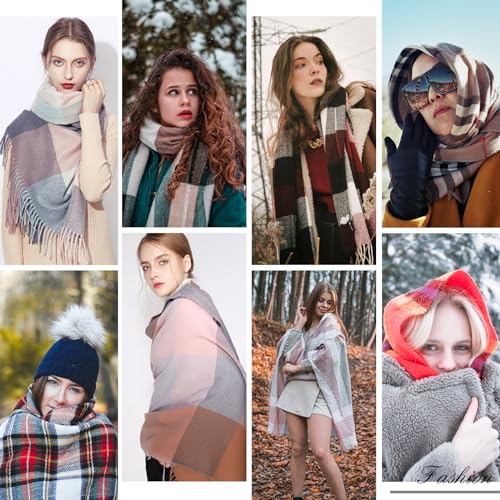 Sumato Scarf for Women Fall Winter Lightweight Shawl Wraps Long Blanket Scarves Warm Soft Cashmere Feel Plaid Pattern Tassel3