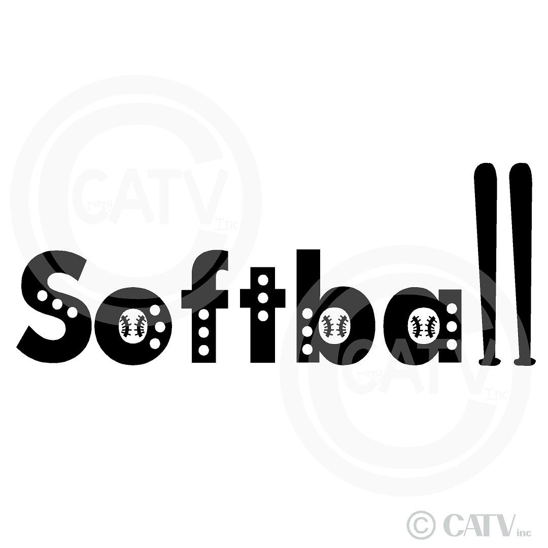 Softball Vinyl Lettering Wall Decal Sticker (Black, 10
