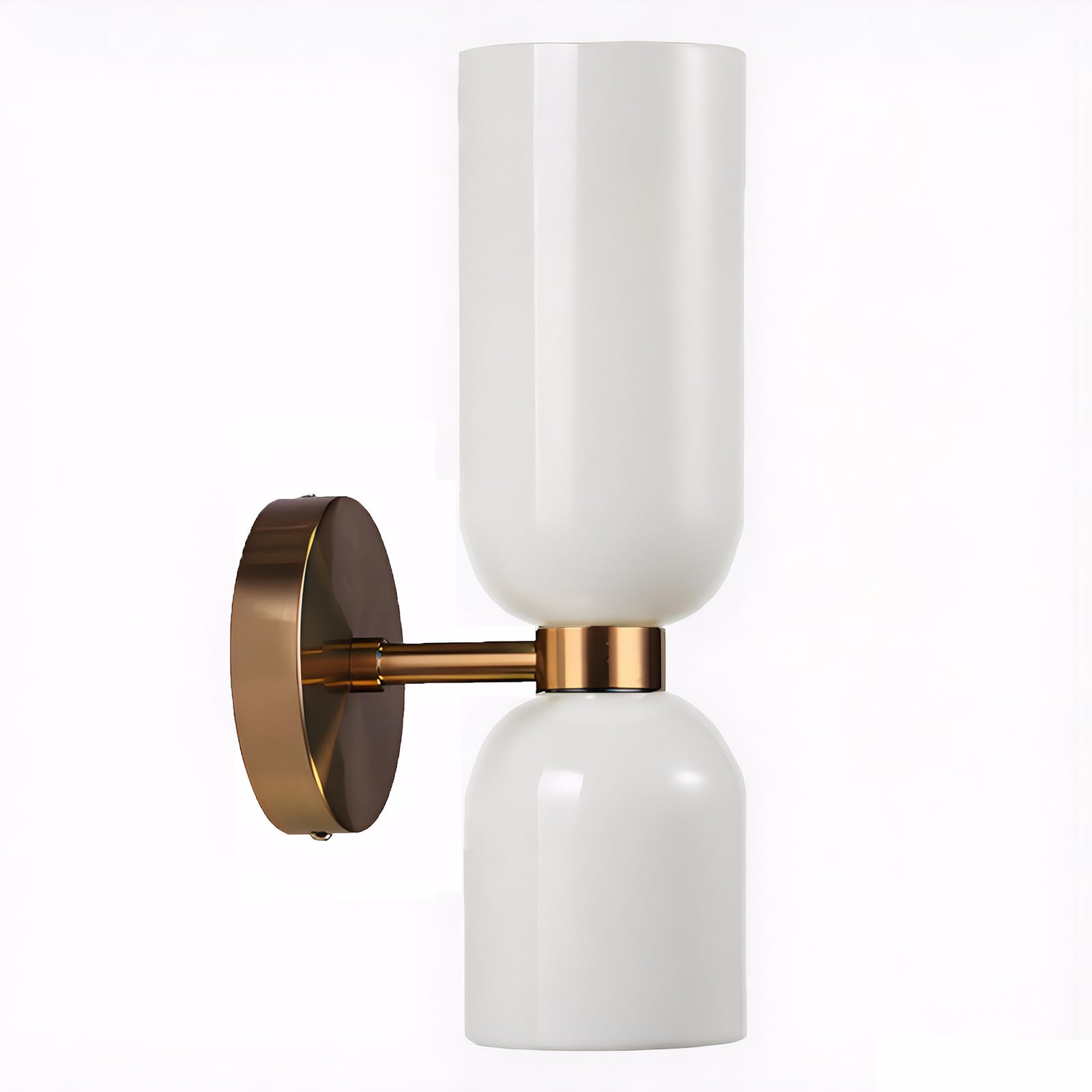 Moderne 2-Flammige Wandleuchte Gold, Elegante Glass Wandlampe, E14 Innenbeleuchtung für Schlafzimmer, Bad & Wohnzimmer (Milchweiß)