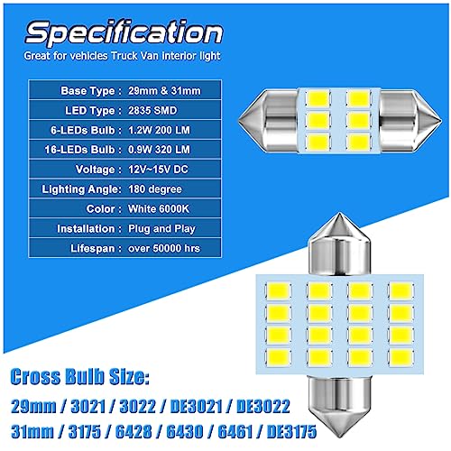 EBAIFUN LED Bulb DE3175 12V 29-31mm Pack 12 miniatura 2