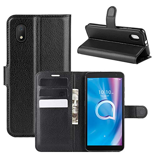 Fertuo Coque Alcatel 1B 2020/2021, Antichoc Portefeuille Étui Housse en Cuir à Rabat Flip Cover Case avec Silicone Bumper, Porte Carte, Béquille, Boucle Magnétique pour Alcatel 1B 2021, Noir