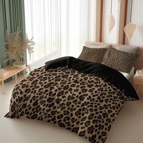 Housse de couette 240x260 léopard marron 3 pièces en polycoton - 6