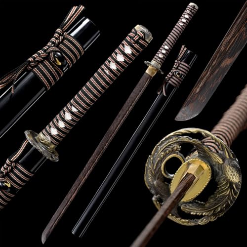 HJHUUA Espada de Madera de 103cm Hoja de Palisandro Natural,Vaina de Madera Maciza Katana Recta Hecha a Mano