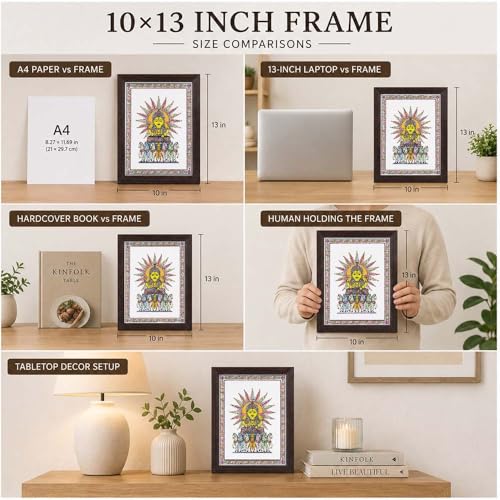 Image of PAPER PAJAMA Surya Dev 7 Horse Wall Art for Living Room | Madhubani Sun God Painting with Seven Horses | Traditional Mithila Religious Framed Decor for Home, Office & Pooja Room (10x13 Inches)