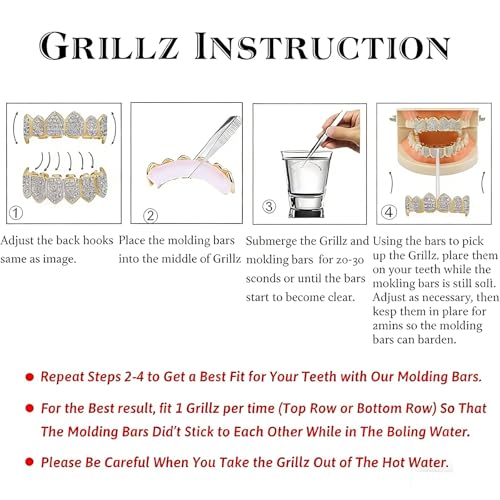 Juego de Grillz para Dientes Forma Llama en Oro 18K miniatura 3