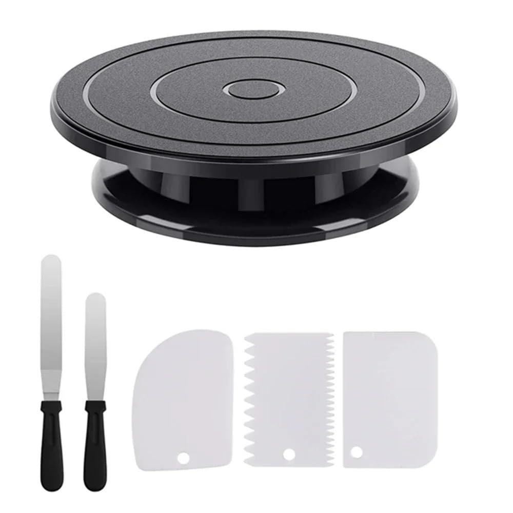 Backzubehör,Torten Zubehör 6-teiliges Kuchendekorationsset mit 2 geraden, abgewinkelten Spateln und 3 glatteren Schabern, Kuchendekorationsset, Backzubehör-Werkzeug(6pcs Black)