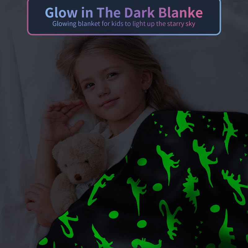 Dinosaur Blanket for Boys, Personalized Baby Blankets for Boys, Dinosaur Glow in The Dark Blanket for Kids, Toddler Blanket for Boys, Soft Fleece Blankets and Throw,Birthday 40"x 50"