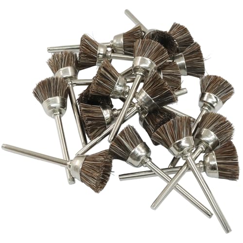 Image of 20 Pcs Horse Hair Wire Cleaning Brushes, 1 /8 Inch Shank Polishing Cleaning Brush for Rotary Tools Accessories