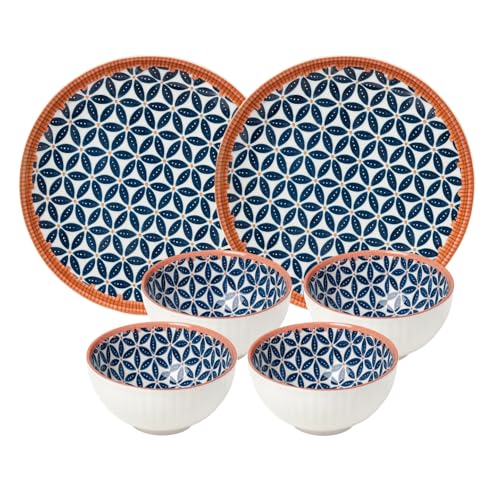 Image of Lellow Ceramic Dinner Set of 6 | 4 Bowls 2 Plates | Floral Petal Pattern | Microwave Safe | Dishwasher Safe | Premium Glazed Dinnerware for Everyday & Gifting - Honeycomb