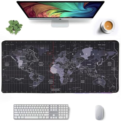 Image of World Map Extended Size Gaming Mouse Pad| Desk Mat | Stitched Edges| Non-Slip Rubber Base |Computer Laptop| Keyboard Mouse Pad for Office & Home (80x30cm)