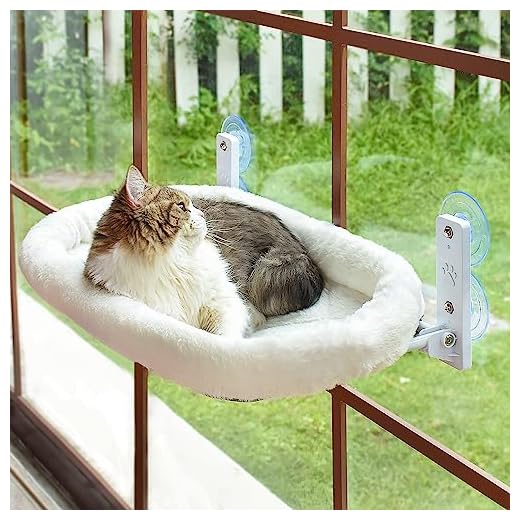 AMOSIJOY Cordless Cat Window Perch, Window Hammock for Cats with 4 Strong Suction Cups, Solid Metal Frame and Soft Cover, Indoor Cat Bed