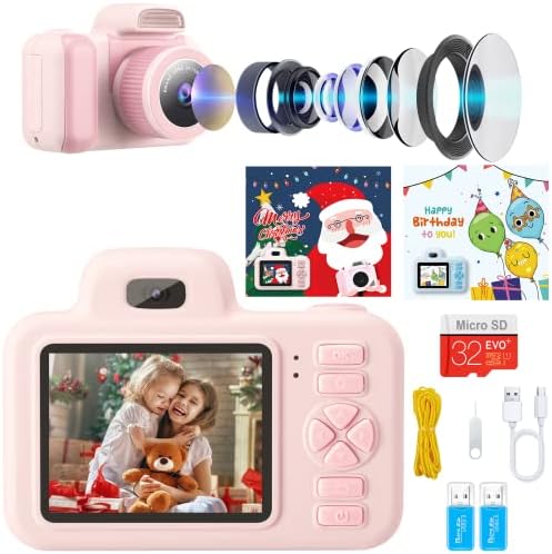 ONLYFUN 28MP 4X Zoom Kids Camera Gifts for 3-12 with Birthday Christmas Cards, 2.0" IPS Screen 1080P HD Video Dual Lens Selfie Digital Camera,MP3 Electronic Toys with 32GB Micro SD Card,2 Card Readers