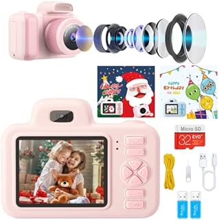 ONLYFUN 28MP 4X Zoom Kids Camera Gifts for 3-12 with Birthday Christmas Cards, 2.0" IPS Screen 1080P HD Video Dual Lens Selfie Digital Camera,MP3 Electronic Toys with 32GB Micro SD Card,2 Card Readers