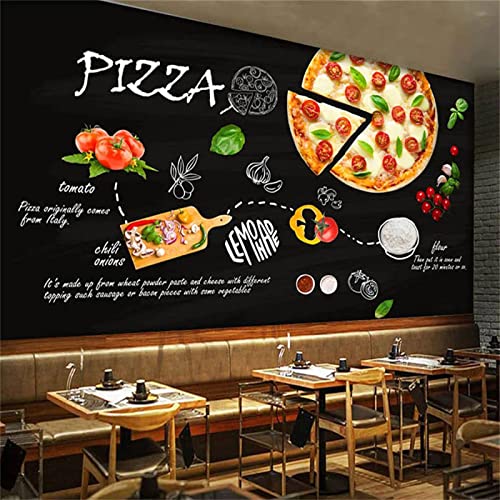 Black Hand Drawn Pizza Wall Mural, Vegetable 3D Print Wallpaper Murals, Peel And Stick Removable Self-Adhesive Large Wallpaper For Bedroom Living Room Home Decor,55"W X 40"H -Pvc #TOP2