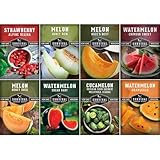 Fruit Seeds for Planting - 8 Variety Pack | Watermelon, Cantaloupe, Melon, Strawberry, Cucamelon for Home Vegetable Gardens - Non-GMO Heirloom Fruits - Survival Garden Seeds