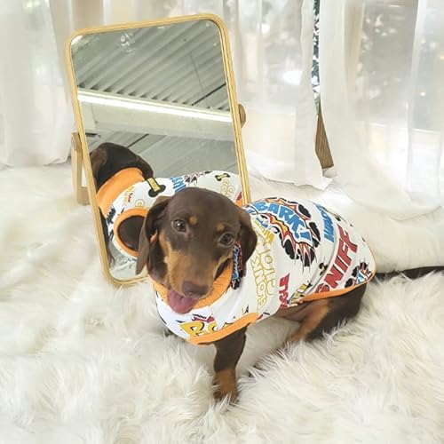 doggystar(ドッギースター) セール ダックスフンド 服 コミック柄 Tシャツ 小型犬 中型犬 春夏秋冬 ダックス おしゃれ 犬 洋服 doggystar ドッギースター (M, 白)