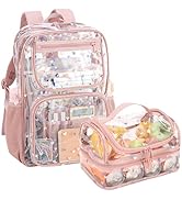 BORMELUN Clear Backpacks with Matching Lunch Bags for Kids(clear backpack & double lunch bag-pink)