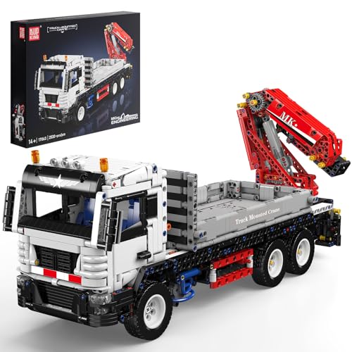 Mould King 17063 Technik Ferngesteuert Kran LKW Klemmbausteine Pneumatischer Kranwagen Bausteine mit Ladekran Truck ModellBausatz Geschenk für Erwachsene(2530 Teile)