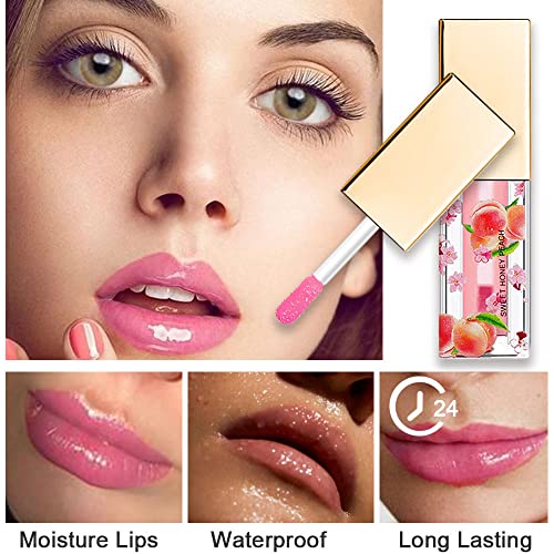 Image of evpct 3Pcs Peach Strawberry Watermelon Mini Clear Color Change Changing PH Tinted Lip Gloss Balm Set for Women Girls Lip Oil Gloss Tint Stain Glaze Pack bulk labiales magicos brillos para labios