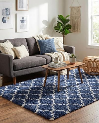 Image of 5x7 feet Soft Area Rug for Living Room and Bedroom, Modern Indoor Floor Carpet with Non-Slip Backing, Comfortable Decorative Home Decor Rug, Easy Clean & Durable- (Blue M II, Rectangular)