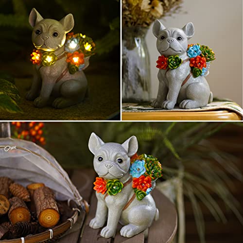 Yeomoo Solar Hund Deko Figur Gartendeko für Draußen - Dogs mit Sukkulente LED Solarleuchten, für Hundebesitzer Frauen/Männer Geburtstagsgeschenk Garten Balkon Dekoration