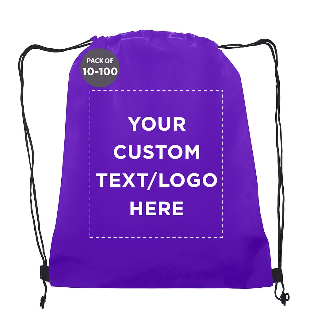 DISCOUNT PROMOS Custom Non-Woven Drawstring Backpacks Set of 10/50/100, Personalized Bulk Pack