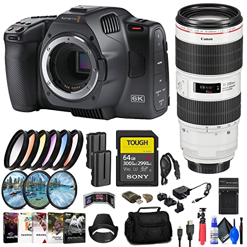 Blackmagic Design Pocket Cinema Camera 6K G2 (CINECAMPOCHDEF6K2) + 70-200mm Lens (3044C002) + 64GB SF-G Tough Card + NP-F550 Battery Pack + Filter Kit + Color Filter Kit + Lens Hood + More