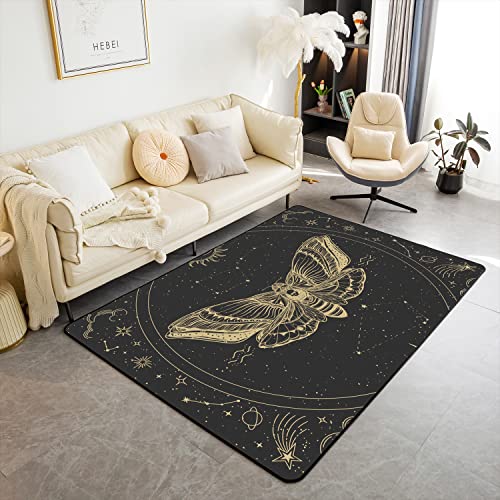 Homemissing Death Moth Area Rug Kids Sun Moon Decorative Carpet Skull Decor Rugs for Living Room Boho Exotic Halloween Decorations Gold Grey Indoor Floor Mat Room DecorAccent Rug 100 * 150cm