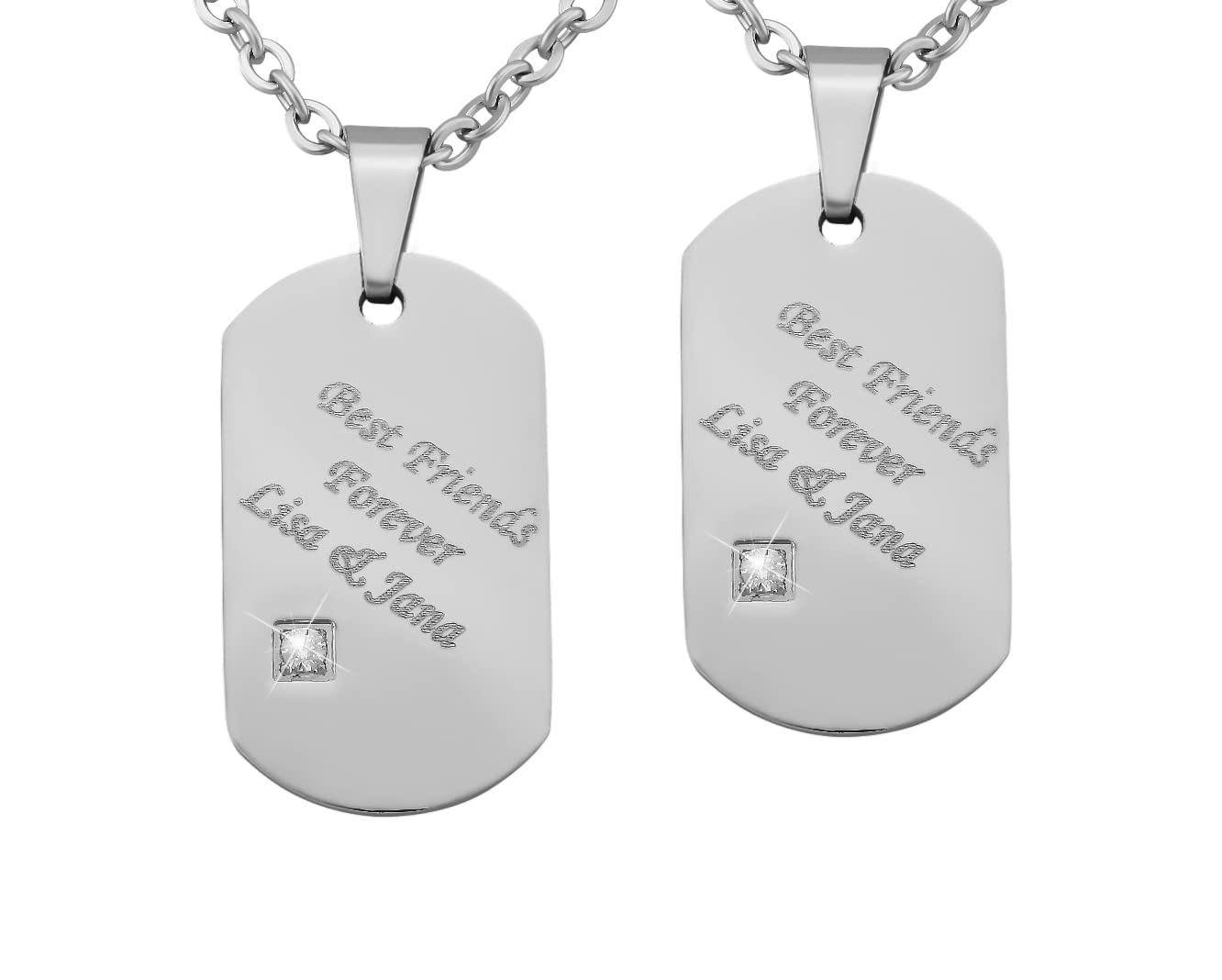 Personalisierte Kette mit Gravur Edelstahl 50 cm mit Anhänger Dog Tag mit Strass-Stein in silber - Personalisierte Geschenke Damen Herren Freundin Freund - Partner Halskette Sie Ihn