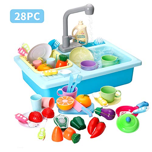 LBLA Kitchen Sink Toys, 28PCS Pretend Play Wash Up Kitchen Toys ,Dishwasher