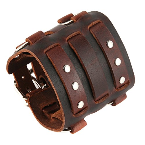 Pulsera de cuero genuino para hombre tono plateado ajustable miniatura 3