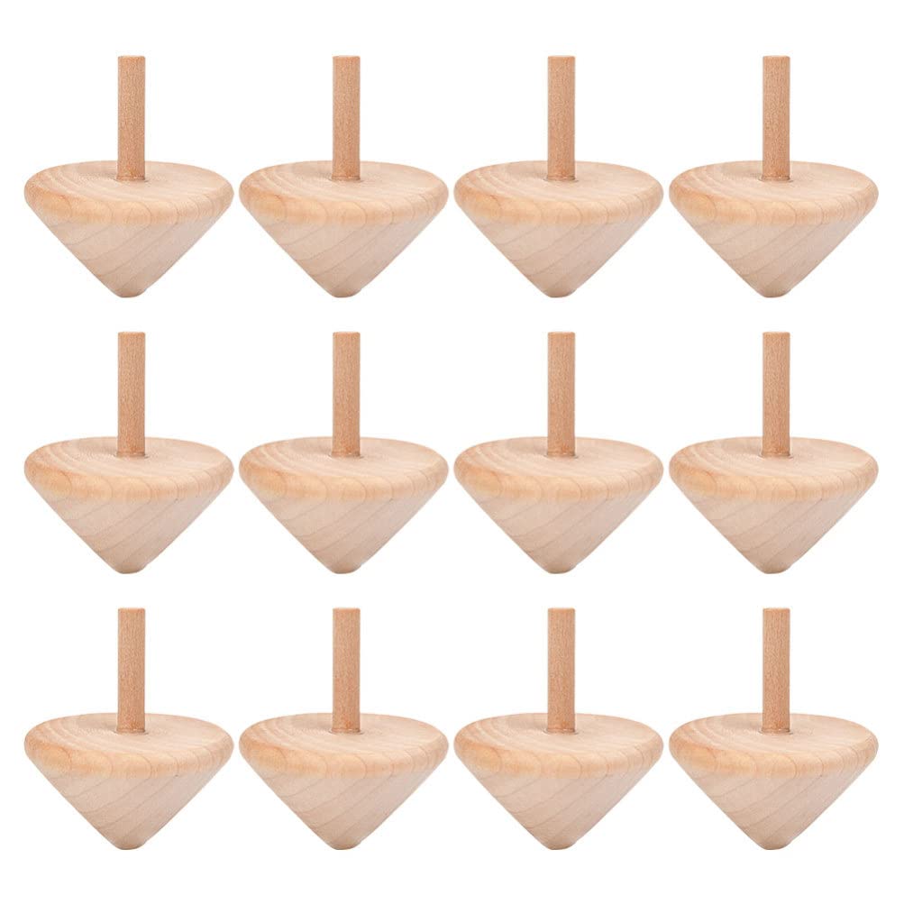 NUOBESTY Wooden Spinning Top Unfinished Wood Tops Craft Gyroscopes Toy for DIY Kids Children Toy Party Favor New Year Gifts 12Pcs