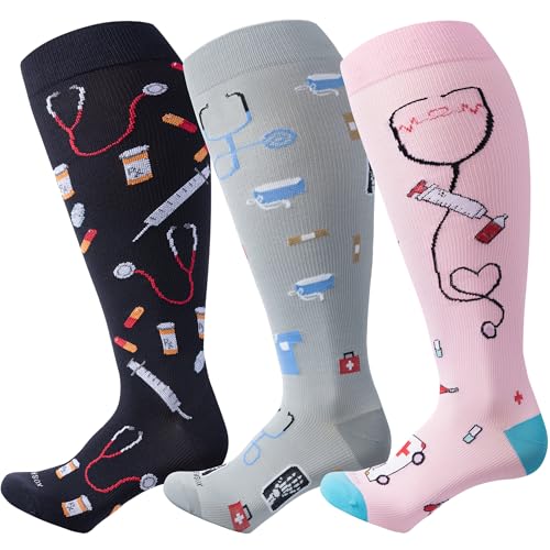 Image of LEVSOX Plus Size Compression Socks for Women Men Wide Calf Extra Large 15-20 mmHg Knee High Sock for Nurses Pregnant Travel