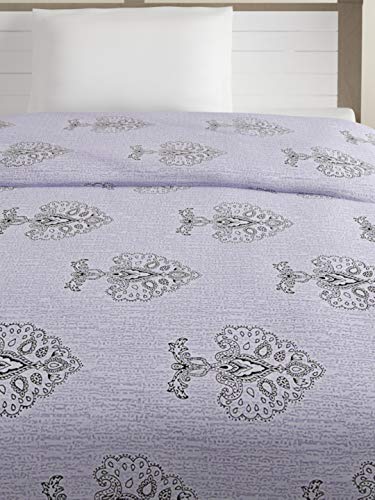 Image of Swayam Ananda-Premium 100% Cotton 200 TC,Microfiber Fill 150 GSM -Floral Pattern-Single Comforter, Grey, White