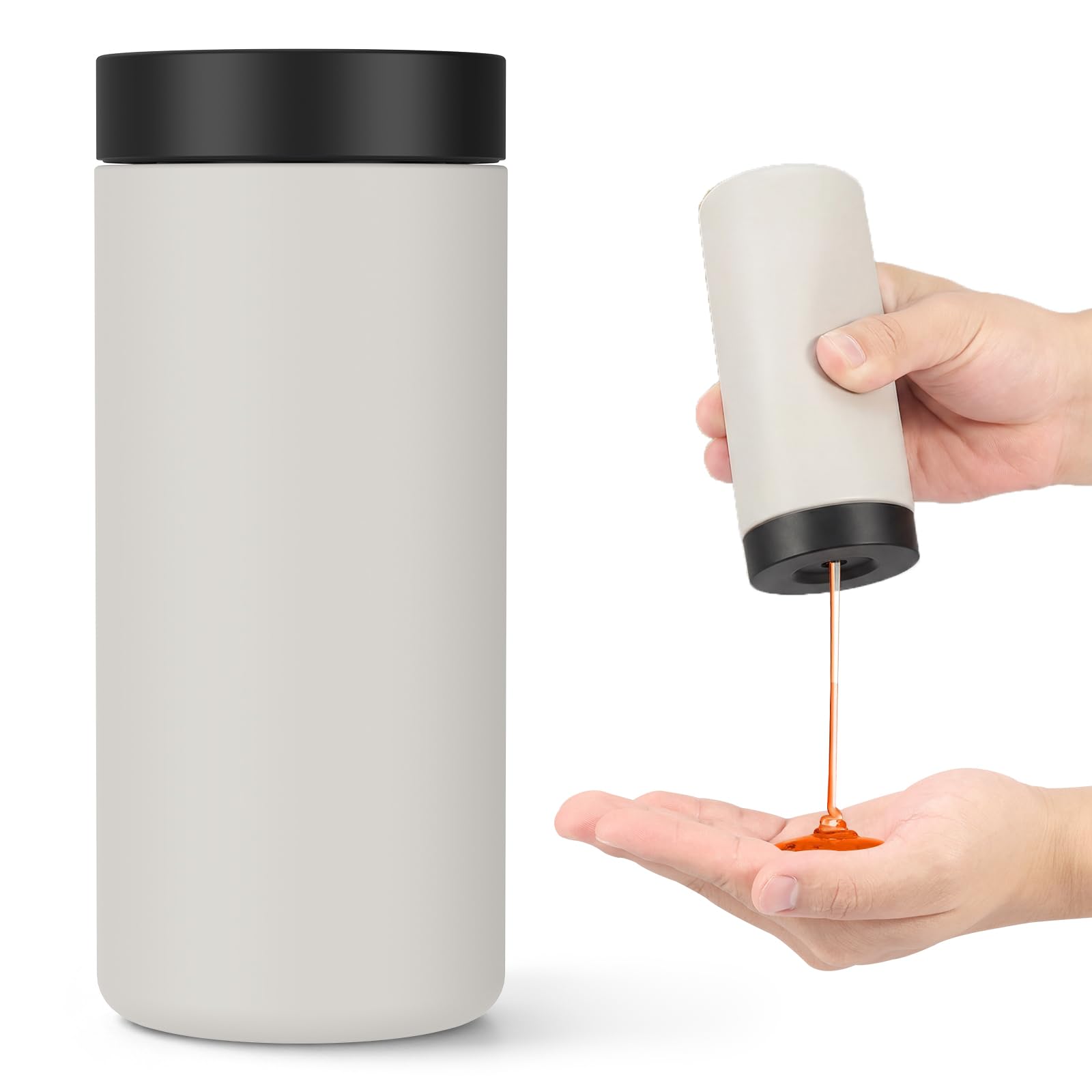 240ml Silicone Squeeze Soap Dispenser, Refillable Leak-Proof Liquid Bottle for Kitchen & Bathroom, Portable Travel Bottle for Dish Soap, Shampoo, Conditioner (Grey)