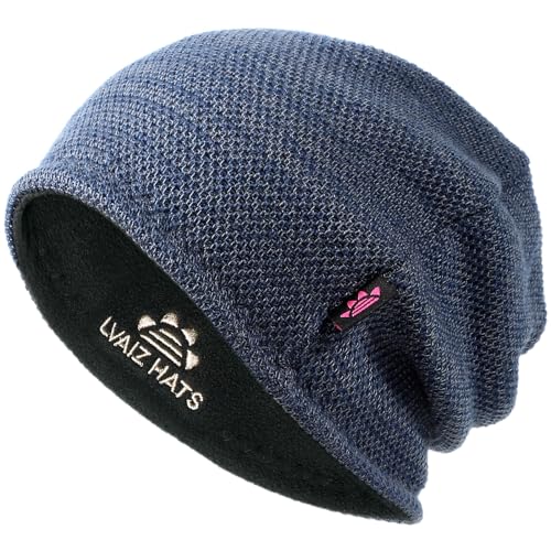 Lvaiz Mens Winter Beanie Hat Warm Fleece Lined Skull Cap for Men Reversible Women Windproof Watch Hat Knit Warm Unisex Beanie Blue Grey