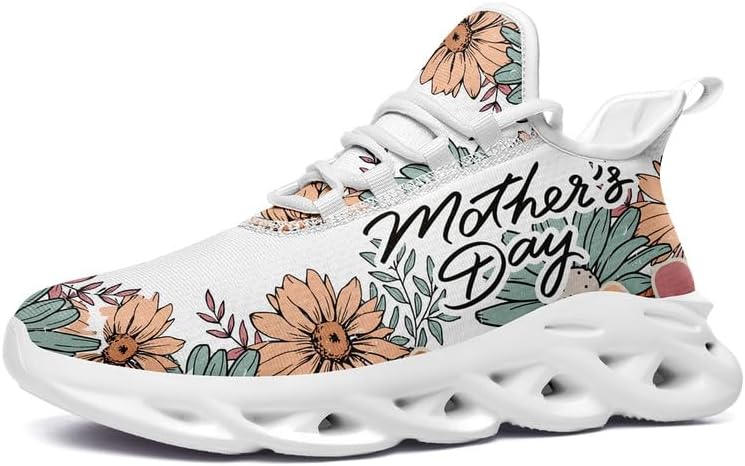Floral Jogging Running Shoes for Women Breathable Cushion Sport Walking Shoes Gym Training Road Sneakers for Mom,Grandma