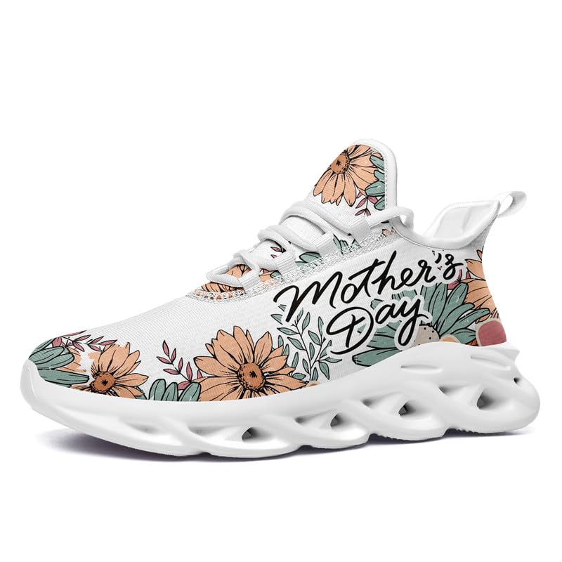 Floral Jogging Running Shoes for Women Breathable Cushion Sport Walking Shoes Gym Training Road Sneakers for Mom,Grandma