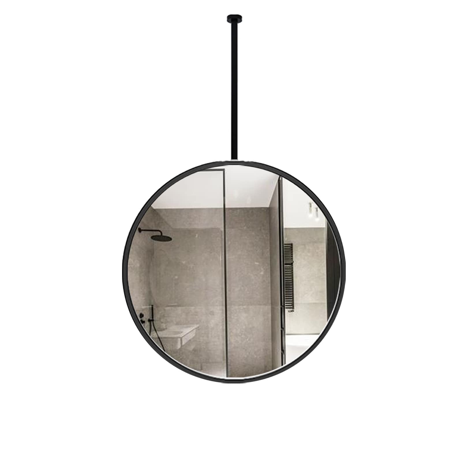 HLYT-0909 Ceiling Hanging Floating Mirror with Round Metal Frame, Wall Vanity Make-up Mirror Creative Decorative Mirror for Bathroom Living Room - Round - Black (Size : Diameter-40CM/15.7INCH)