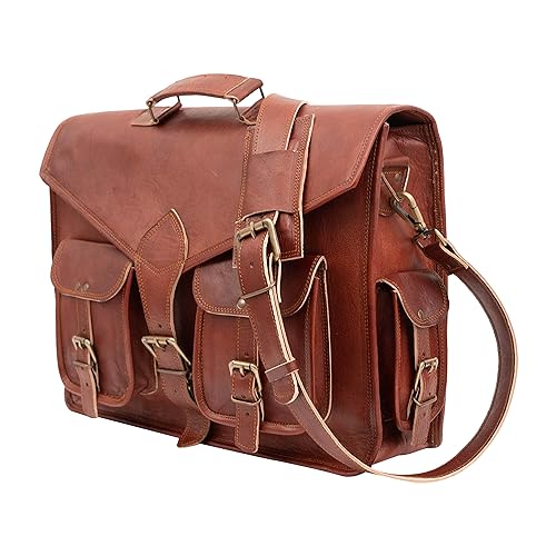 Rassy and Massy 18 Inch Handmade Leather Messenger Office Cross body Laptop Briefcase Computer College Satchel Bag for Men and Women
