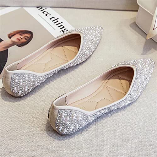 TN TANGNEST Women's Pointed Toe Flat Shoes Elegant Ballet Shoes with Pearl Rhinestone Decoration3