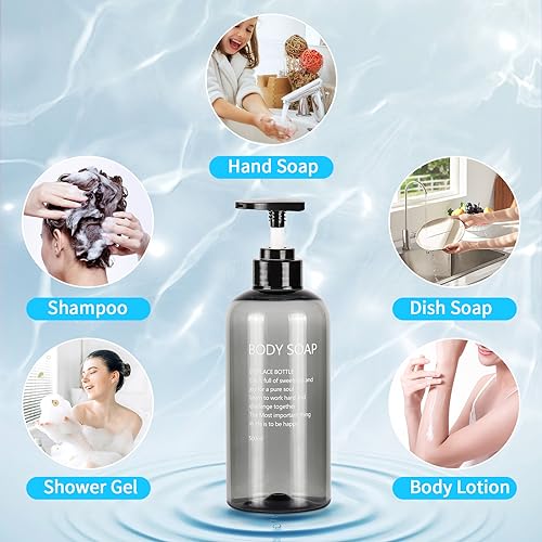 Czemo 3 Stück Shampoo Spender für Dusche 500ML Shampoo Flasche zum Befüllen Pumpflasche Nachfüllbarer Kunststoff-Lotionsspender Seifenspenderflaschen für Badezimmer, Grau