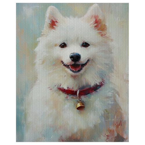 YOWKMR American Eskimo Dog Cross Stitch Kits for Beginners, Cute Dog Beginner Embroidery Kit for Adults, 11CT Counted Cross Stitch Kits for Adults, Stamped Cross Stitch Kits, 16